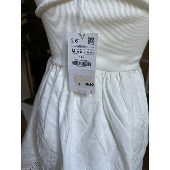 ZARA White Eyelet Embroidered Sleeveless Dress Size M NWT Summer Casual Cotton - Picture 8 of 9